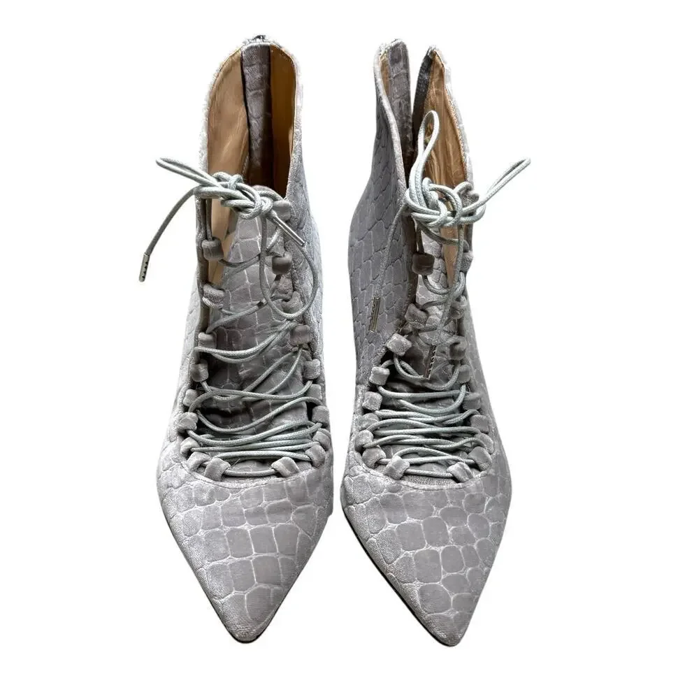 Chelsea Paris Gray Velvet Sabrine Italian Lace Front Booties 6.5
